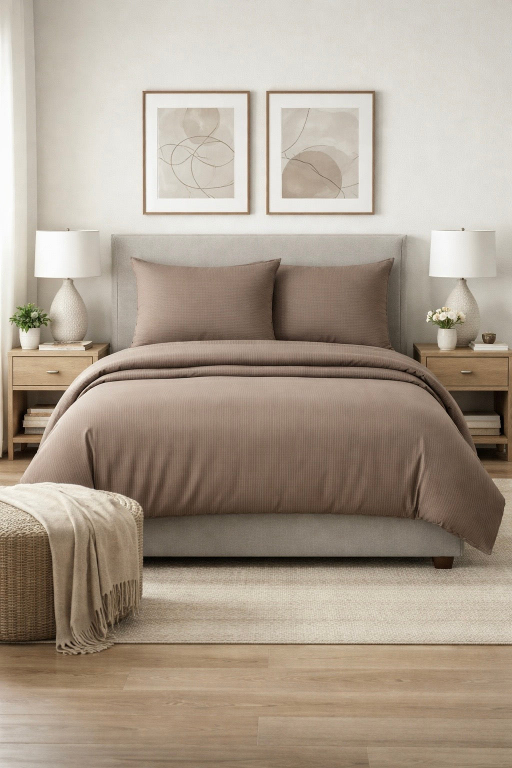 COMFORT Satino patalynės komplektas „STONE TAUPE STRIPE“