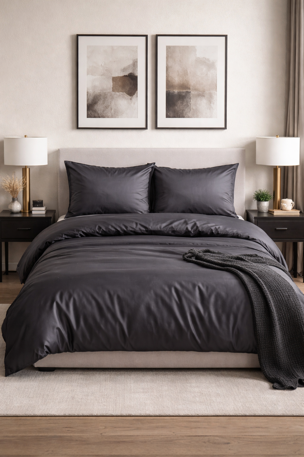 Satino patalynės komplektas „ANTRACITE“