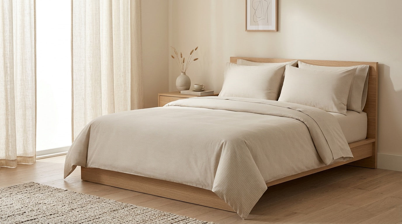 COMFORT Satino patalynės komplektas „BEIGE STRIPE“